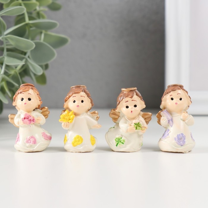 Сувенир полистоун "Ангел с цветочком" МИКС 2х2,5х4 см