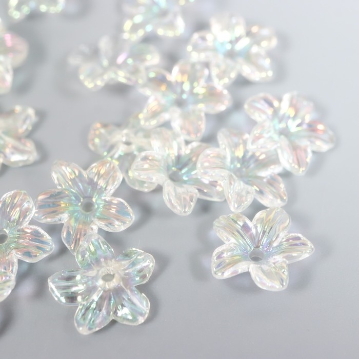 Бусины для творчества пластик Бусины для творчества пластик "Цветок" набор 25 шт прозрачный перламутр 1,1х1,1 см