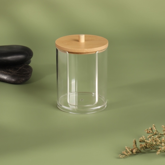 Органайзер для ватных дисков «BAMBOO», с крышкой, 7 × 7 × 10,1 см, цвет прозрачный/коричневый Органайзер для ватных дисков «BAMBOO», с крышкой, 7 × 7 × 10,1 см, цвет прозрачный/коричневый