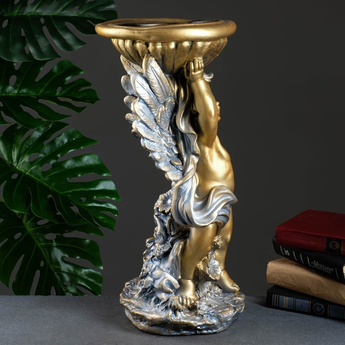 Фигурное кашпо  Фигурное кашпо "Ангел с чашей" бронза / серебро 0,6 л / 24х50х24см