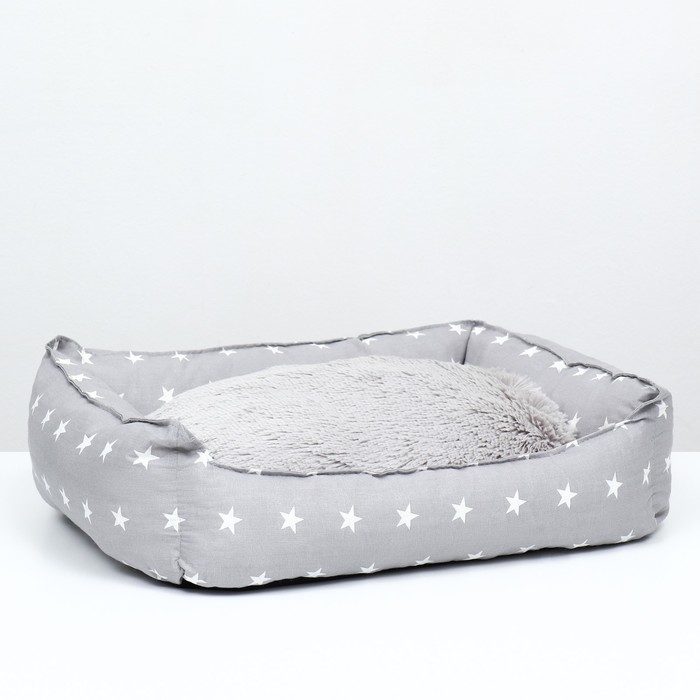 Лежанка   Лежанка  "Пухлик", с мехом, 58 х 46 х 16 см, серая со звёздами
