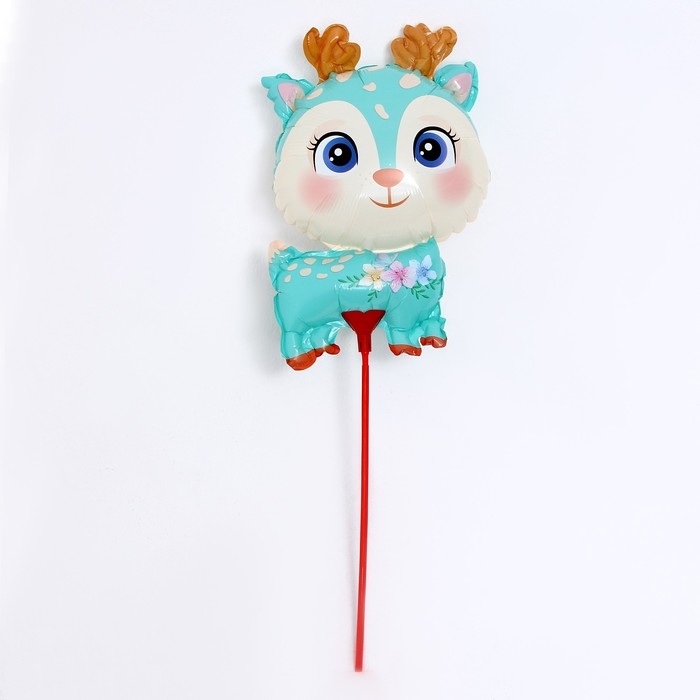 Шар фольгированный 15 Шар фольгированный 15" «Оленёнок», бирюзовый, на палочке