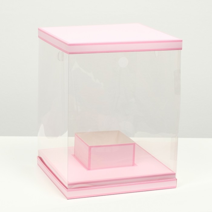 Коробка для цветов с вазой и PVC окнами складная, розовый, 23 х 30 х 23 см Коробка для цветов с вазой и PVC окнами складная, розовый, 23 х 30 х 23 см