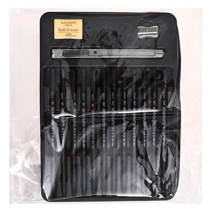 Карандаши цельнографитные, черные 12 штук + ластик + точилка + нож канцелярский Карандаши цельнографитные, черные 12 штук + ластик + точилка + нож канцелярский