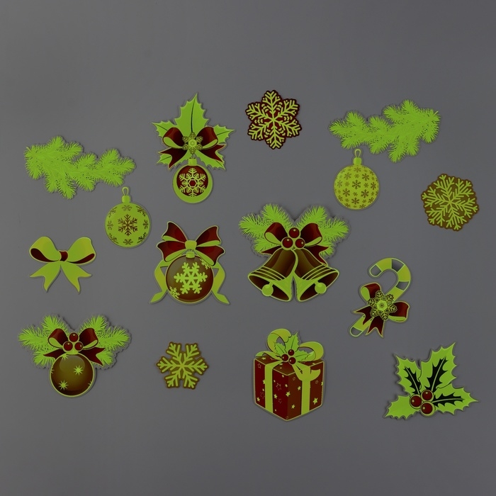 Набор для оформления светящийся в темноте &laquo;Новогодняя коллекция: Новогодний&raquo;, 15 элементов, 16 х 21 см