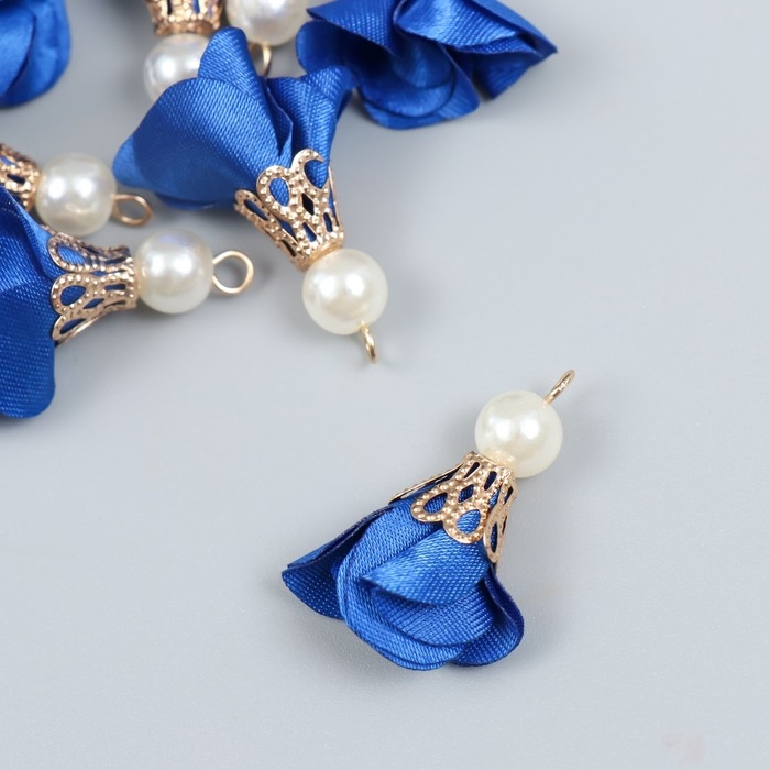 Декор для творчества текстиль Декор для творчества текстиль "Цветок с жемчужиной. Ультрамарин" набор 10 шт 2,5 см