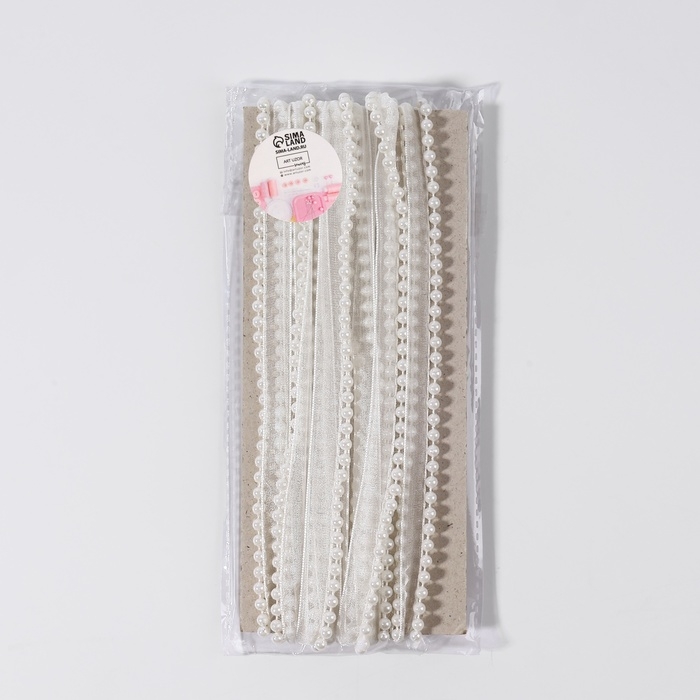 Лента декоративная с бусинами, 12 мм, 4,5 ± 0,5 м, цвет белый Лента декоративная с бусинами, 12 мм, 4,5 ± 0,5 м, цвет белый