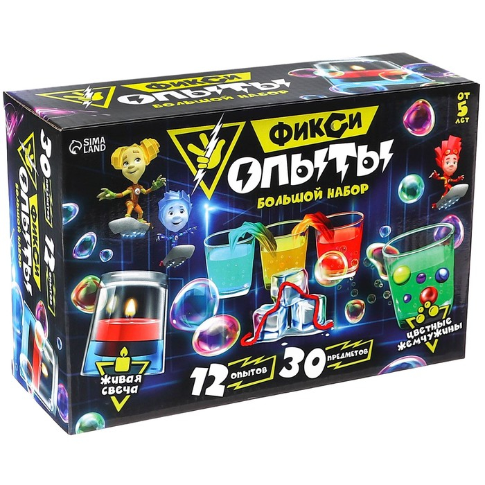Набор для опытов Фиксики «Фикси опыты. Большой набор», 12 опытов, друзья Набор для опытов Фиксики «Фикси опыты. Большой набор», 12 опытов, друзья