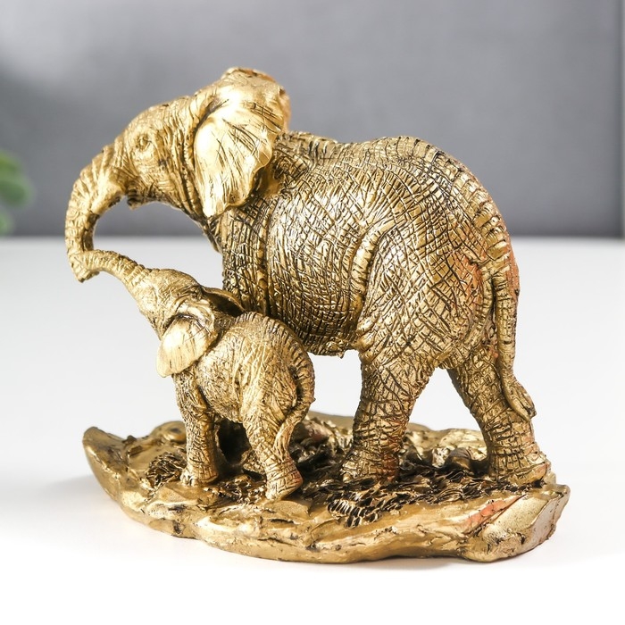 Сувенир полистоун Сувенир полистоун "Слон со слонёнком" золото 9,5х7,5х11,5 см