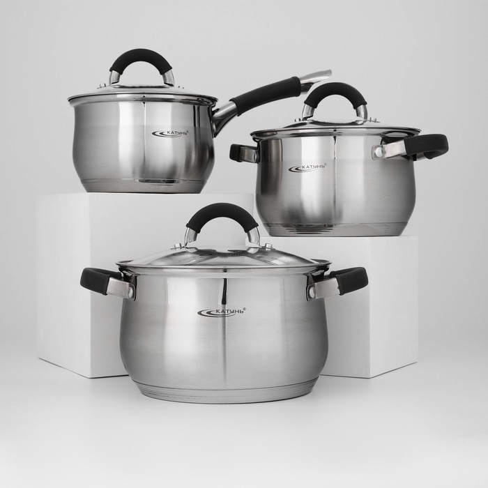 Набор посуды «Ирида», 3 предмета: кастрюли 2,9 л, 3,9 л, ковш 1,9 л, капсульное дно, индукция Набор посуды «Ирида», 3 предмета: кастрюли 2,9 л, 3,9 л, ковш 1,9 л, капсульное дно, индукция