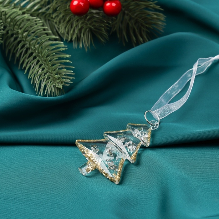 Украшение ёлочное Украшение ёлочное "Елочки прозрачные" (набор 2 шт) 6х4,5 см, прозрачный с золотом