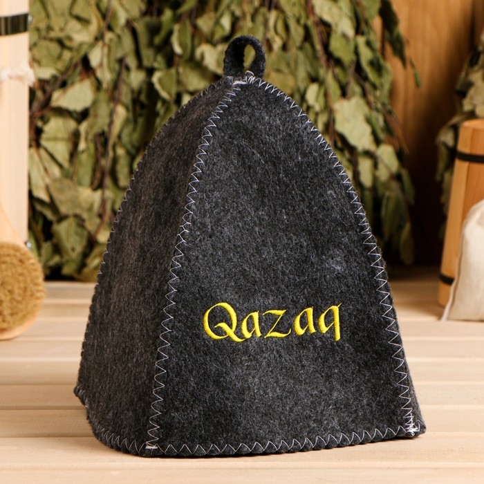 Шапка для бани с вышивкой  Шапка для бани с вышивкой "Qazaq" серая