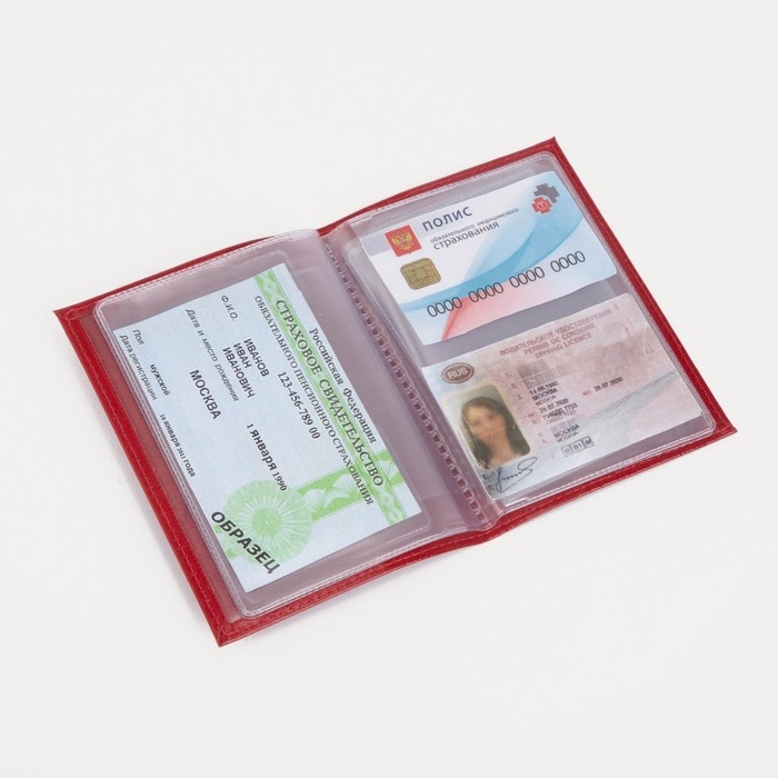 Обложка для автодокументов, с вкладышем, цвет красный