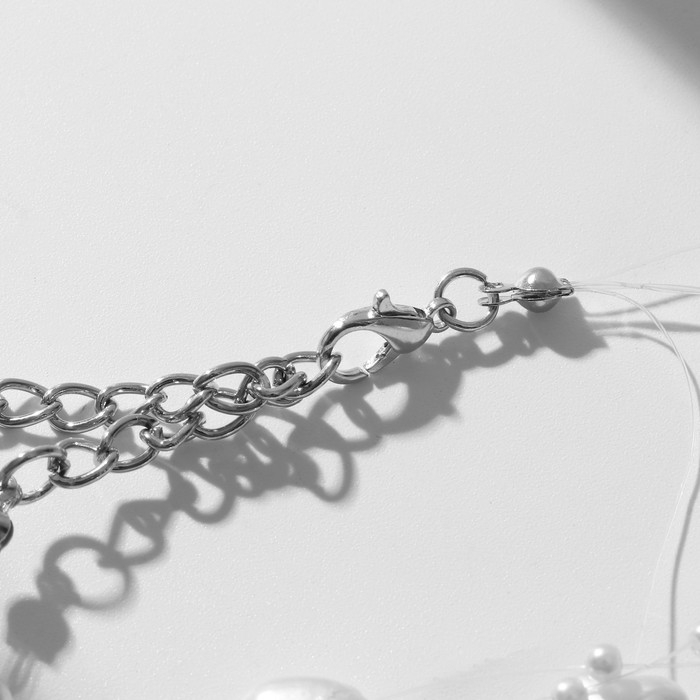 Браслет жемчуг «На леске» сердце, бусины №4, 6, цвет белый в серебре, 16 см Браслет жемчуг «На леске» сердце, бусины №4, 6, цвет белый в серебре, 16 см