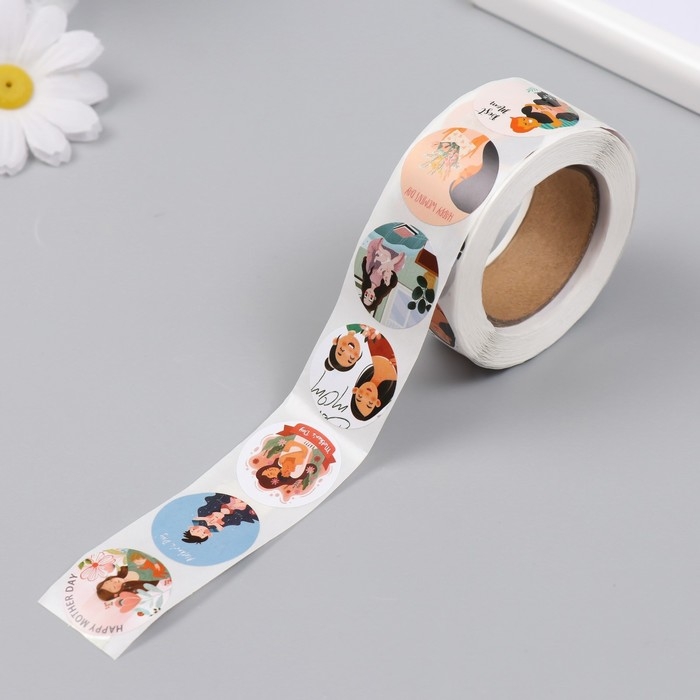 Наклейка бумага "День матери" d=2,5 см 500 шт в рулоне