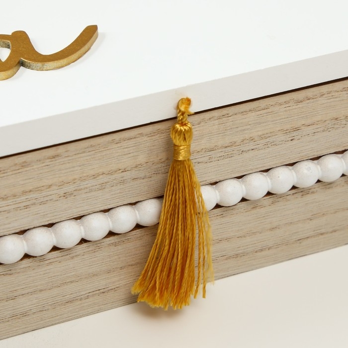 Шкатулка дерево с делениями  Шкатулка дерево с делениями "Белые бусины" 22,7х15,5х7,3 см