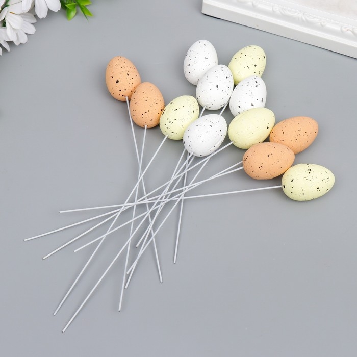 Декор пасхальный на палочке  Декор пасхальный на палочке "Перепелиные яички" набор 12 шт МИКС 2,5х3,5 см