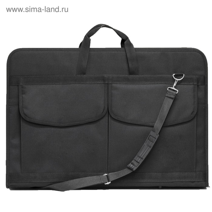 Папка для чертежей и рисунков А2, 640 х 450 х 30 мм, с ручками, текстильная, Estado, 3 кармана, цвет чёрный,