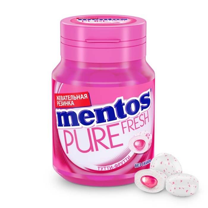 Жевательная резинка Mentos PureFresh с жидким центром, ТУТТИ-ФРУТТИ с экстрактом зелёного чая, 54 г Жевательная резинка Mentos PureFresh с жидким центром, ТУТТИ-ФРУТТИ с экстрактом зелёного чая, 54 г