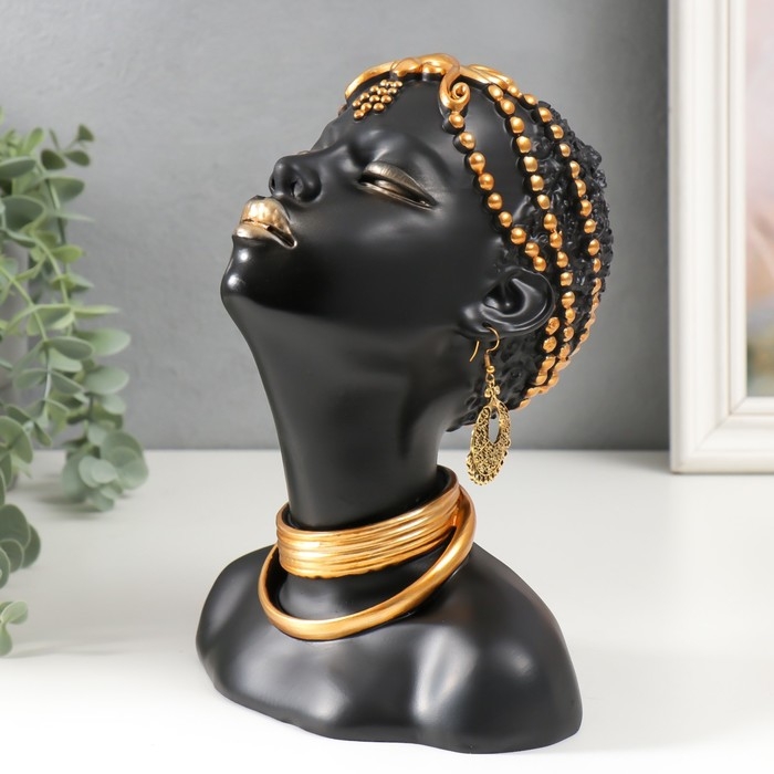 Сувенир полистоун бюст Сувенир полистоун бюст "Девушка из африканского племени" чёрный с золотом 23х10х18,5 см
