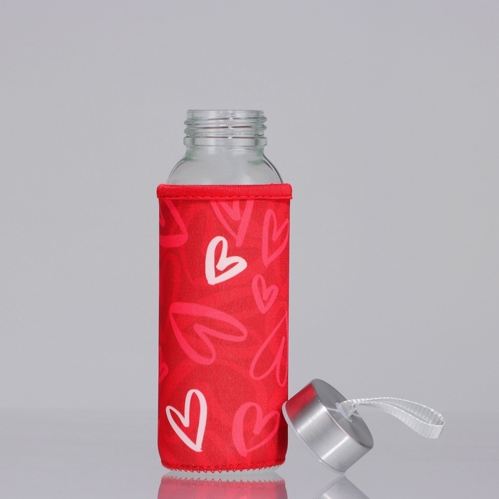 Бутылка стекло в чехле «Сердечки», 350 мл Бутылка стекло в чехле «Сердечки», 350 мл