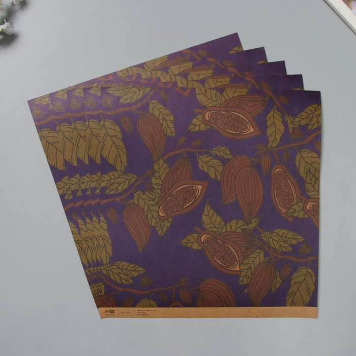 Бумага для скрапбукинга двусторонняя крафт Бумага для скрапбукинга двусторонняя крафт "Какао и цветы" плотность 180 гр набор 5 шт 30,5х32 см