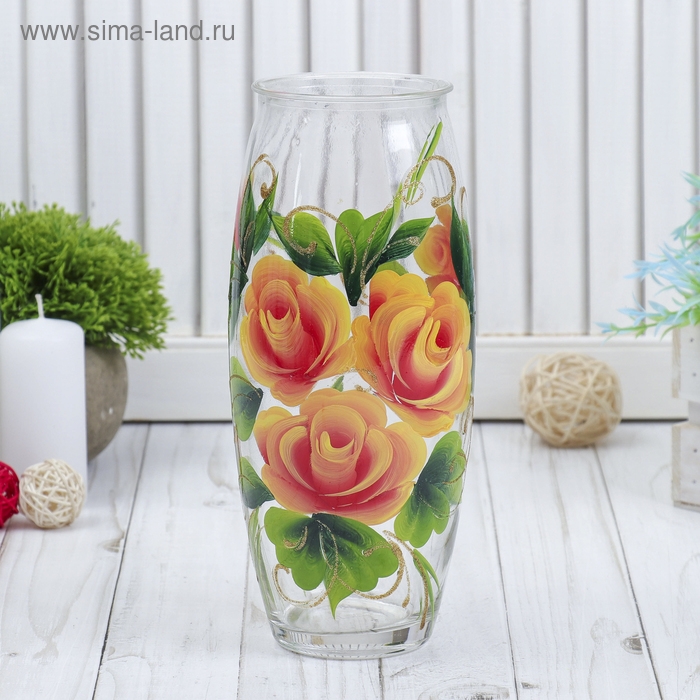 Ваза Ваза "Роза №2" роспись на проз.стекле, d-7см 10х23 см
