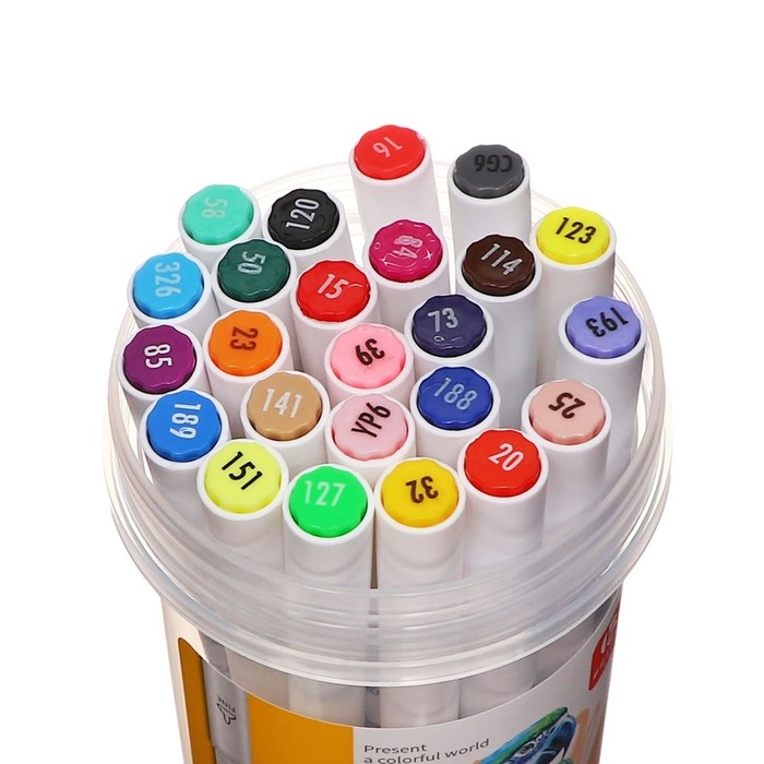 Набор маркеров, 24 цветов, двусторонние, пулевидный и скошенный наконечники Набор маркеров, 24 цветов, двусторонние, пулевидный и скошенный наконечники