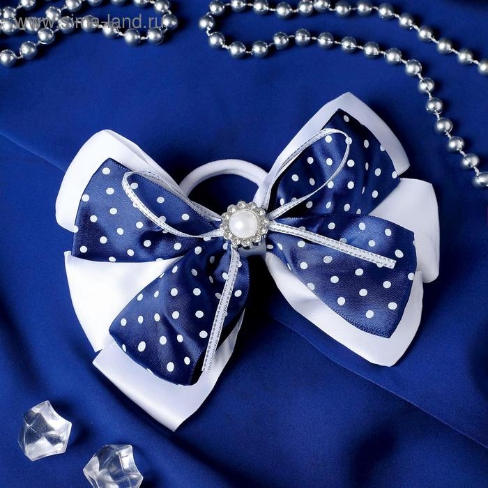 Резинка для волос Резинка для волос "Школьница" бант цветок и горошек, 13 см, бело-синий