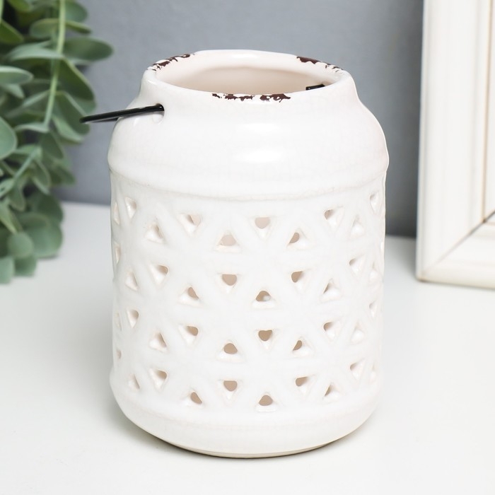 Подсвечник керамика на 1 свечу Подсвечник керамика на 1 свечу "Фонарь. Ромбы" белый 9х9х12 см