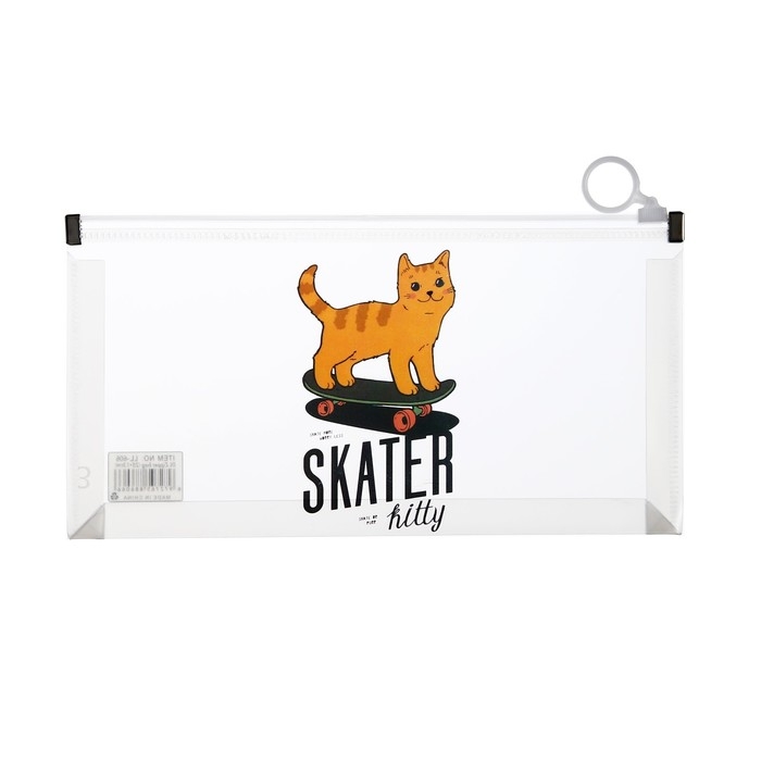 Папка-конверт на молнии формат А6, 180мкр, с рисунком Папка-конверт на молнии формат А6, 180мкр, с рисунком"Звери на скейтборде и сноуборде", МИКС