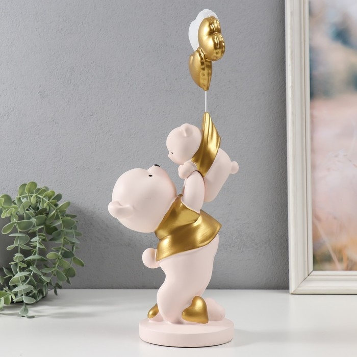 Сувенир полистоун Сувенир полистоун "Мишка держит медвежонка с шариками" 10х13х36 см