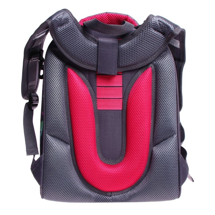 Рюкзак каркасный школьный 38 х 30 х 16 см, эргономичная спинка, Stavia "Кот + горох", серый