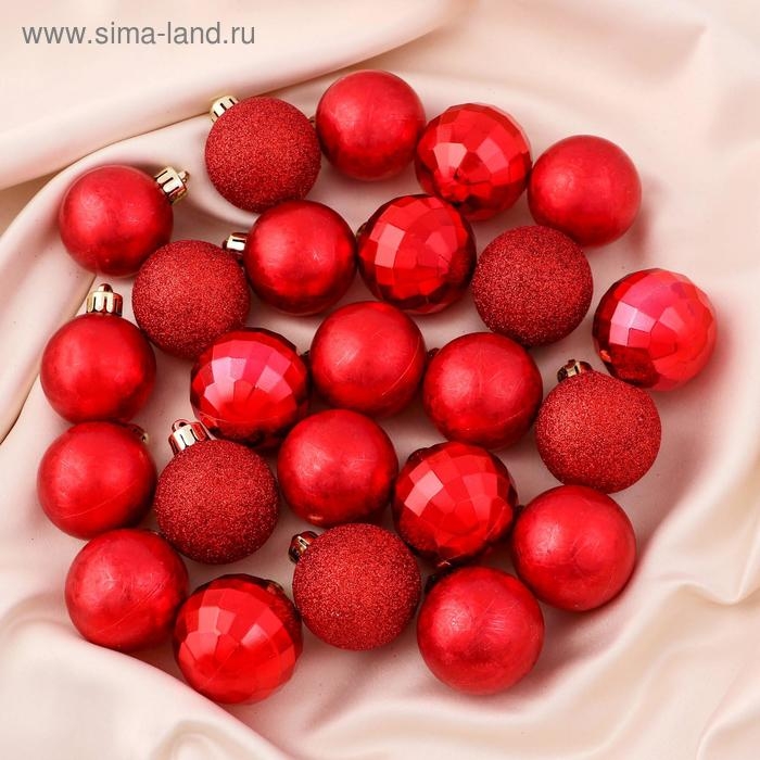 Набор шаров пластик d-4 см, 24 шт Набор шаров пластик d-4 см, 24 шт "Диско микс" красный
