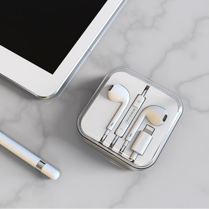 Наушники Borofone BM32 Plus, вкладыши, микрофон, Lightning, кабель 1.2 м, белые Наушники Borofone BM32 Plus, вкладыши, микрофон, Lightning, кабель 1.2 м, белые