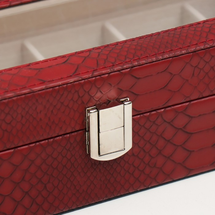 Шкатулка кожзам под часы 6 отделений Шкатулка кожзам под часы 6 отделений "Питон бордовый с прожилками" 11х31х7,5 см