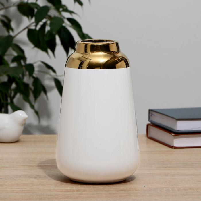 Ваза керамика настольная Ваза керамика настольная "Мавра" d-6 см 11х19,5 см, бело-золотой