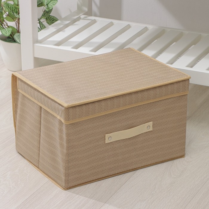 Короб стеллажный для хранения с крышкой Доляна «Гусиная лапка», 40×30×25 см, цвет бежевый Короб стеллажный для хранения с крышкой Доляна «Гусиная лапка», 40×30×25 см, цвет бежевый