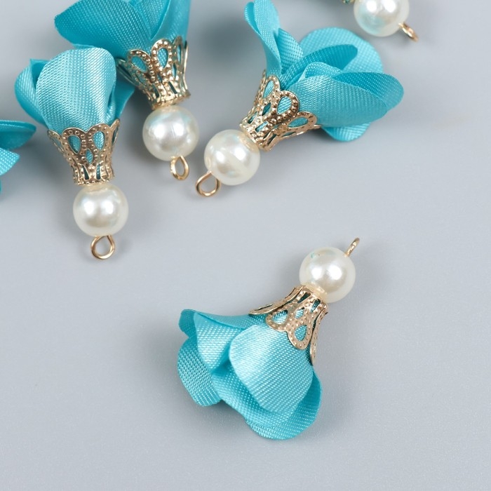 Декор для творчества текстиль Декор для творчества текстиль "Цветок с жемчужиной. Небесный" набор 10 шт 2,5 см