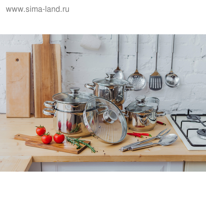 Кастрюля из нержавеющей стали Magistro Klimena, 4,6 л, крышка-дуршлаг, носик для слива, капсульное дно, индукция