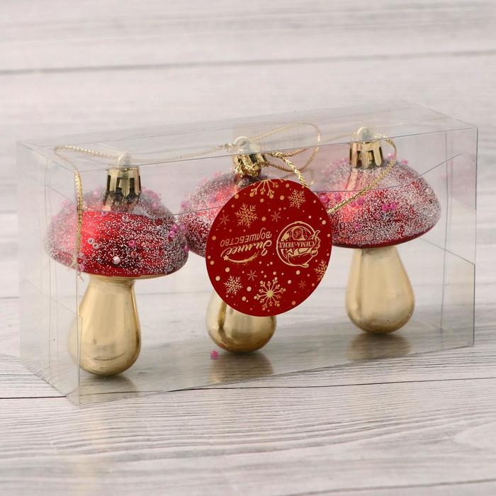 Украшение ёлочное Украшение ёлочное "Праздничные грибочки" (набор 3 шт) 4,5х6 см, золотисто-красный