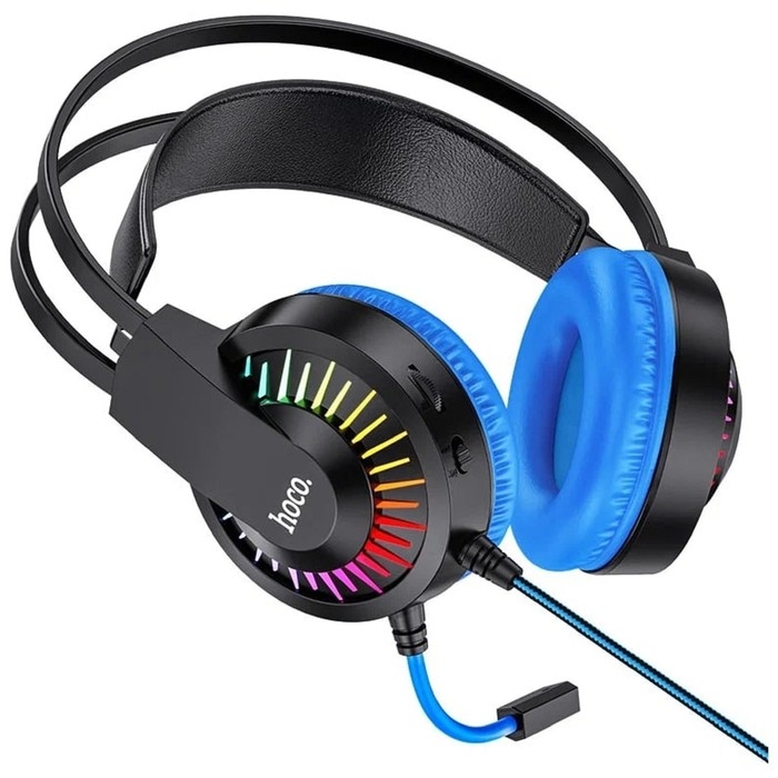 Наушники Hoco W105, игровые, накладные, микрофон, USB + 3.5 мм, 2 м, синие Наушники Hoco W105, игровые, накладные, микрофон, USB + 3.5 мм, 2 м, синие