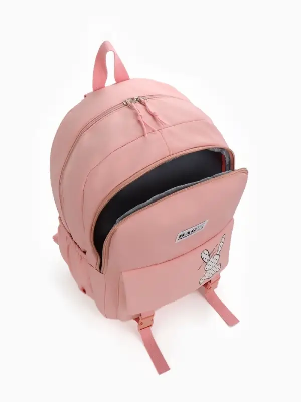 Рюкзак школьный на молнии, с карманами, с принтом, размер 30&times;13&times;44 см, розовый