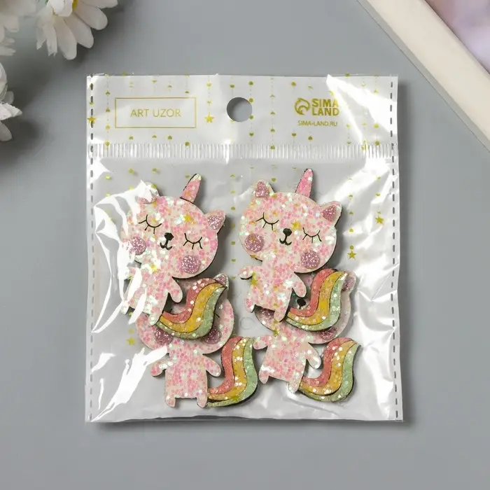 Декор для творчества войлок блеск Декор для творчества войлок блеск "Котик единорог" 5х4 см