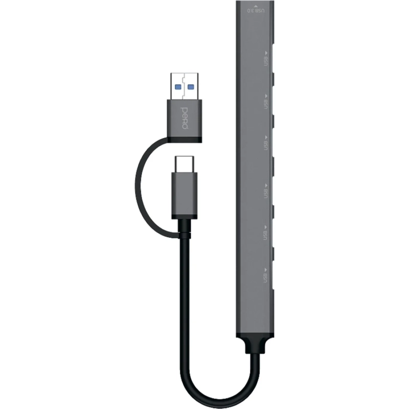 Разветвитель USB PERO MH04, USB-С/USB-A TO USB 3.0 + 6xUSB 2.0, серый