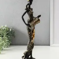 Сувенир полистоун "Африканка в косынке с цветами и барабаном" чёрный 8,5х8,5х39 см