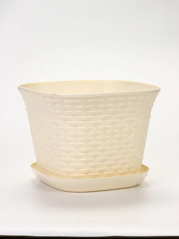 Кашпо квадратное &laquo;Ротанг&raquo; 9,1л с поддоном, цвет слоновая кость