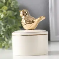 Шкатулка керамика с золотой линией "Птичка" 7х7х9 см