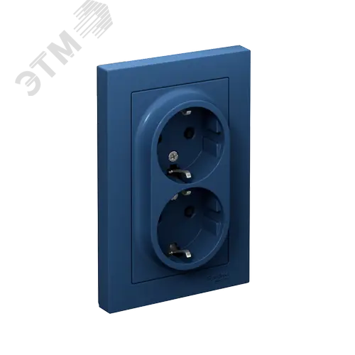 ATLASDESIGN РОЗЕТКА двойная с заземлением, 16А, в сборе, АКВАМАРИН