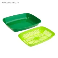 Туалет для кошек, 33.5&times;25&times;6 см, округлый, с сеткой, пластик, темно-зелёный, светло-зелёный